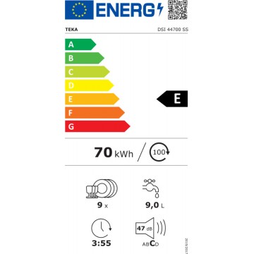 Teka DSI 44700 Εντοιχιζόμενο Πλυντήριο Πιάτων για 9 Σερβίτσια Π44.8xY81.5εκ. Inox